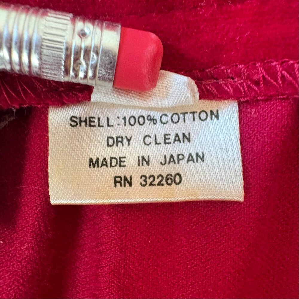 VTG Red Velvet Pleated Midi Skirt Made in Japan 100% Cotton Valentine's Sz 10 - Picture 8 of 8